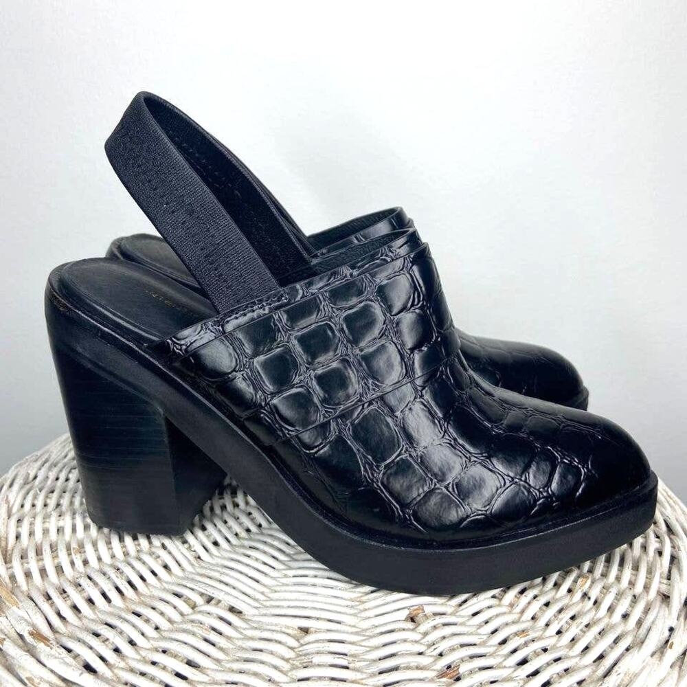 Women’s Black Croc-Embossed Slingback Platform Heels